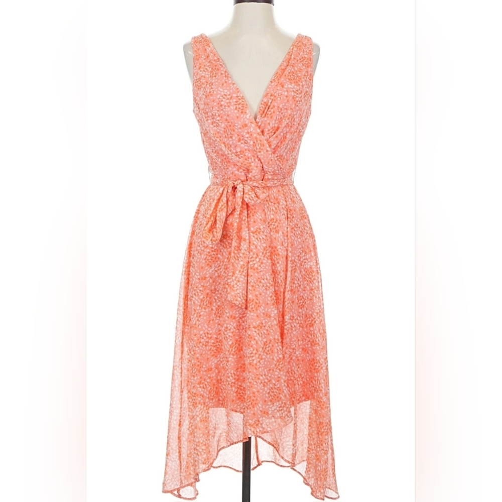 DKNY Coral Orange & White Floral Formal Dress Nordstrom Size 16 NWOT - Picture 8 of 10